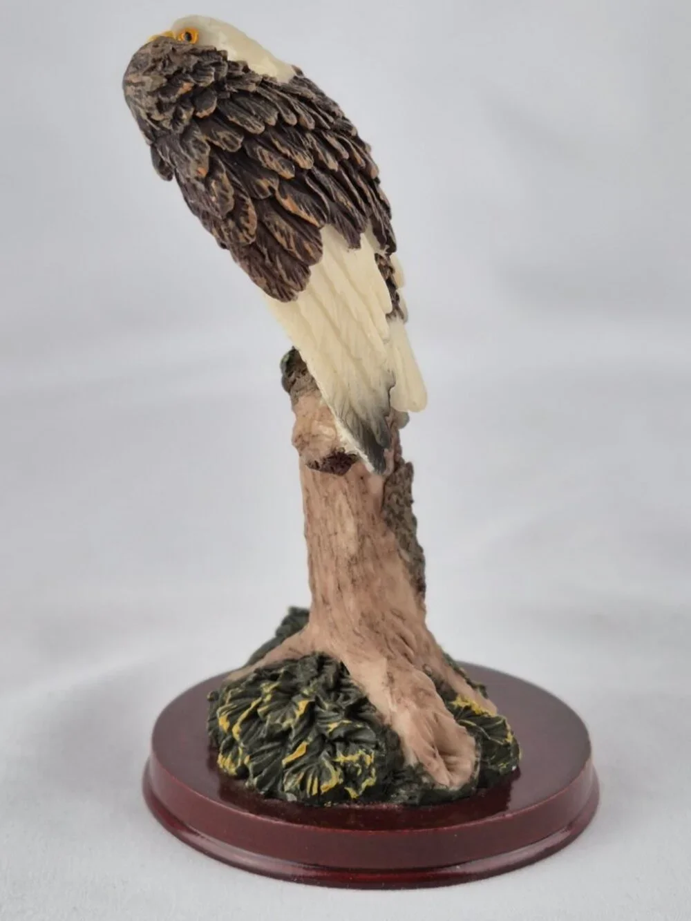 Vintage Sabre Resin Bald Eagle Wings Spread Pose on a Tree Stump Figurine